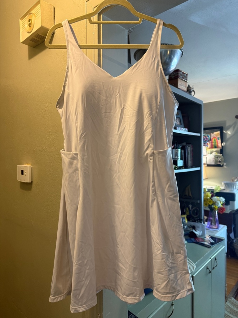 White V-Neck A-Line Tank Dress with Side Pockets XL Boutique